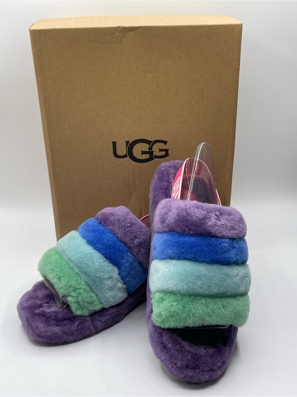 UGG Fluff Yeah Purple Multi-Stripe Slides Slippers